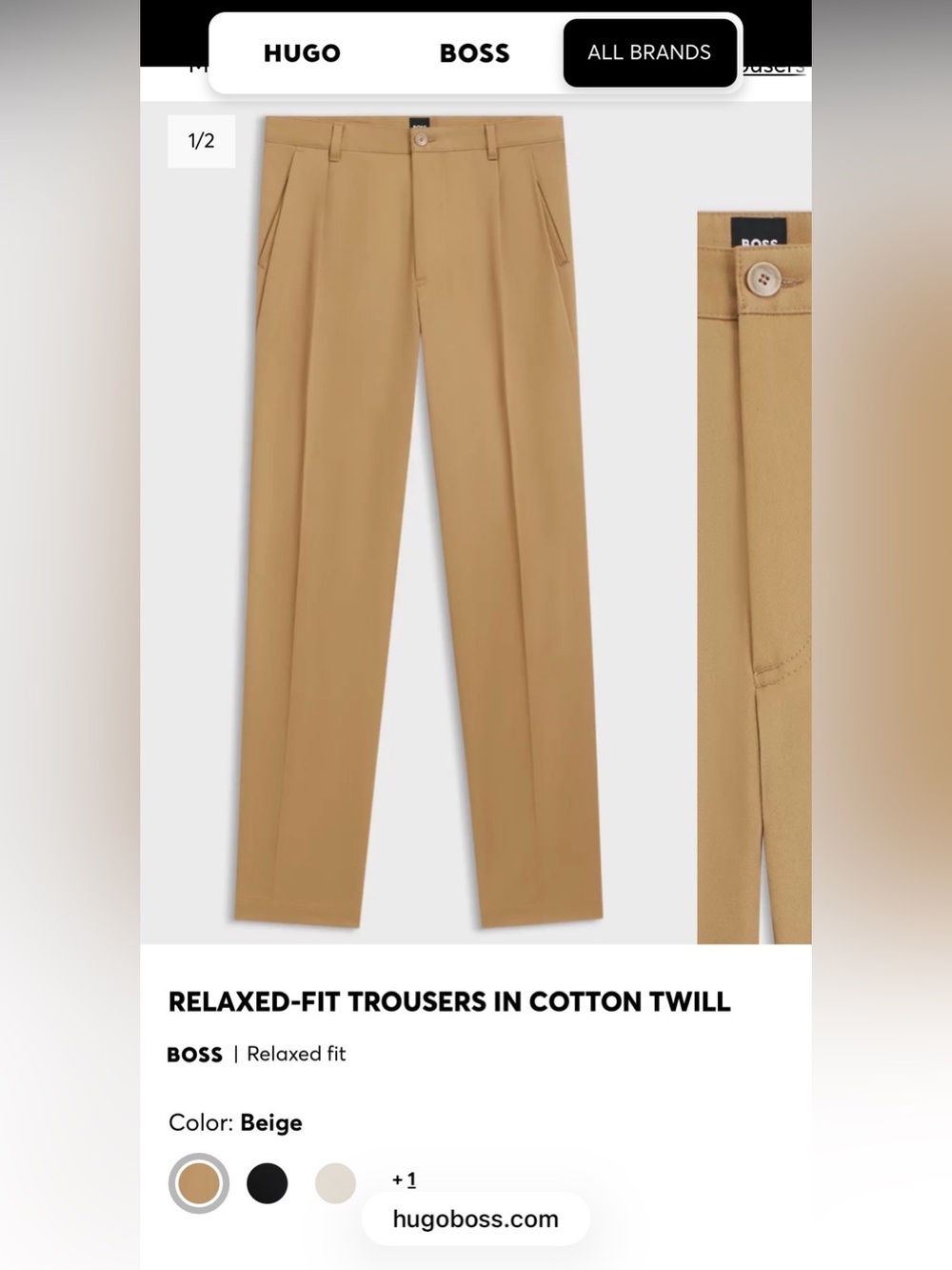 BOSS Light Khaki Relaxed-Fit Cotton Twill Chinos, size 32. NWT